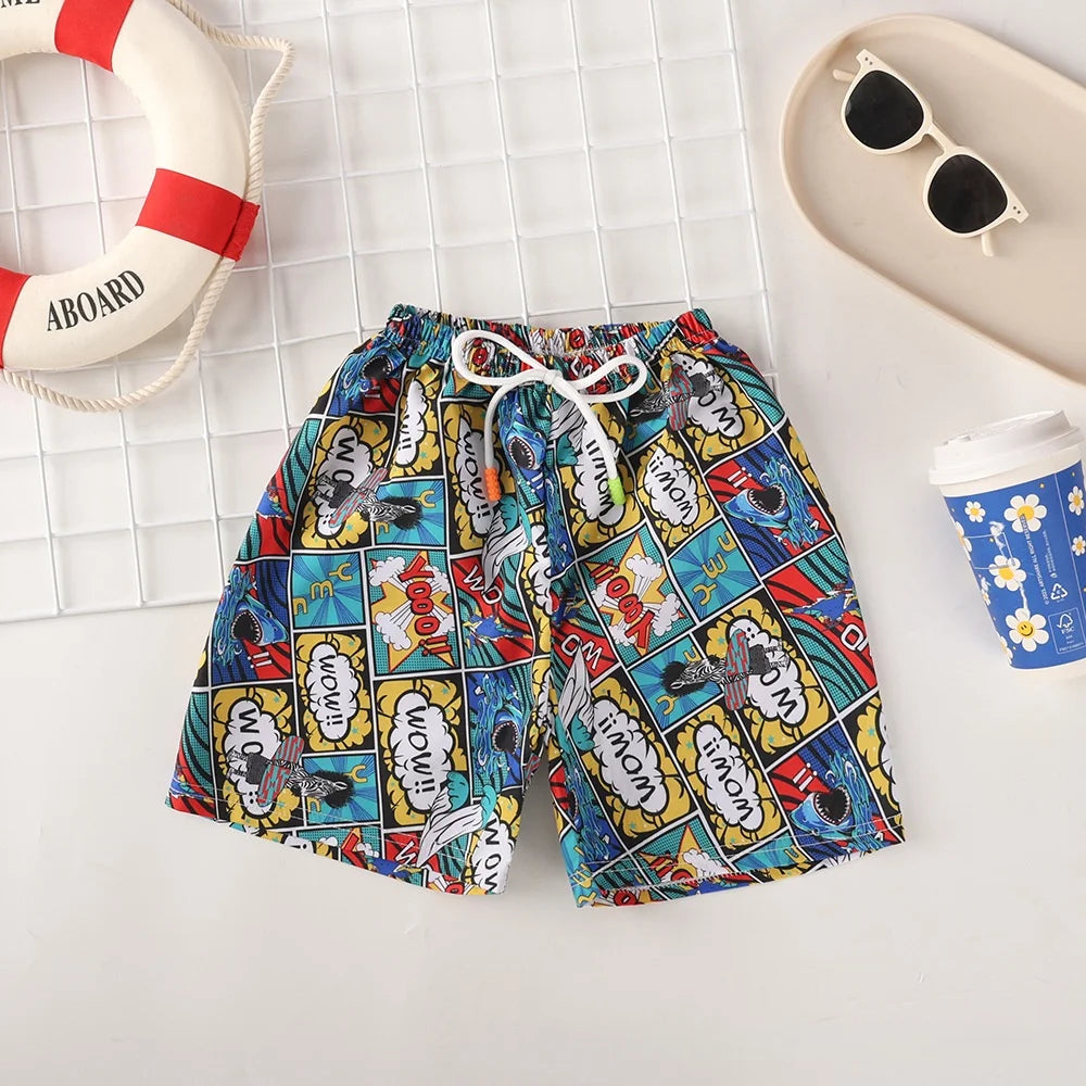 Kids Swim Trunks Summer Cartoon Prints Beach Shorts for Boys Vacation 1-8Y Children Quick Dry Pants Vacation Wear