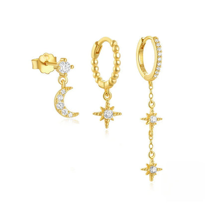 Square Zirconia Hoop Earrings Set – 3 Pairs, Stainless Steel