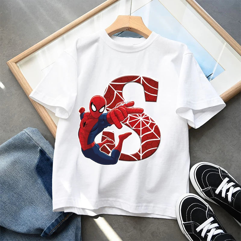2026  New Children's Spider Man Cartoon Letter Printed T-shirt Cotton T-shirt Boys' Short Sleeved Top Children's Clothing