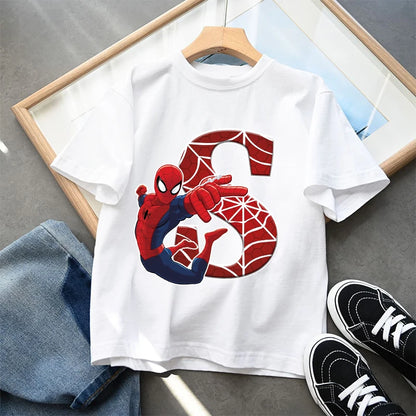 2026  New Children's Spider Man Cartoon Letter Printed T-shirt Cotton T-shirt Boys' Short Sleeved Top Children's Clothing