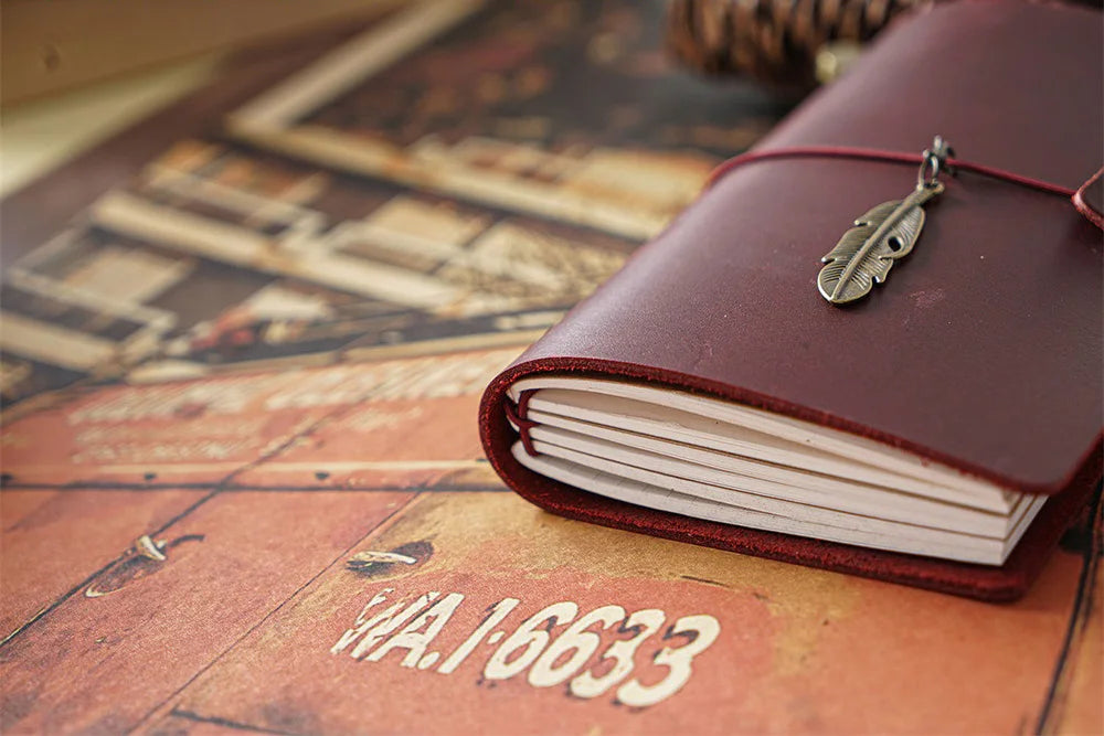 Leather Travel Journal - Refillable Notebook With Embossed Leather Cover, Handmade Diary