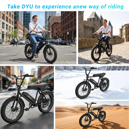 DYU BMX Electric Bike 20*3.0 Fat Tire E-Bike 48V 13Ah Removable Battery 1000W Peak Motor City Electric Bicycle for Adults