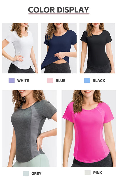 Women Yoga Tops - Breathable Quick Dry Short Sleeve Fitness Running Shirt