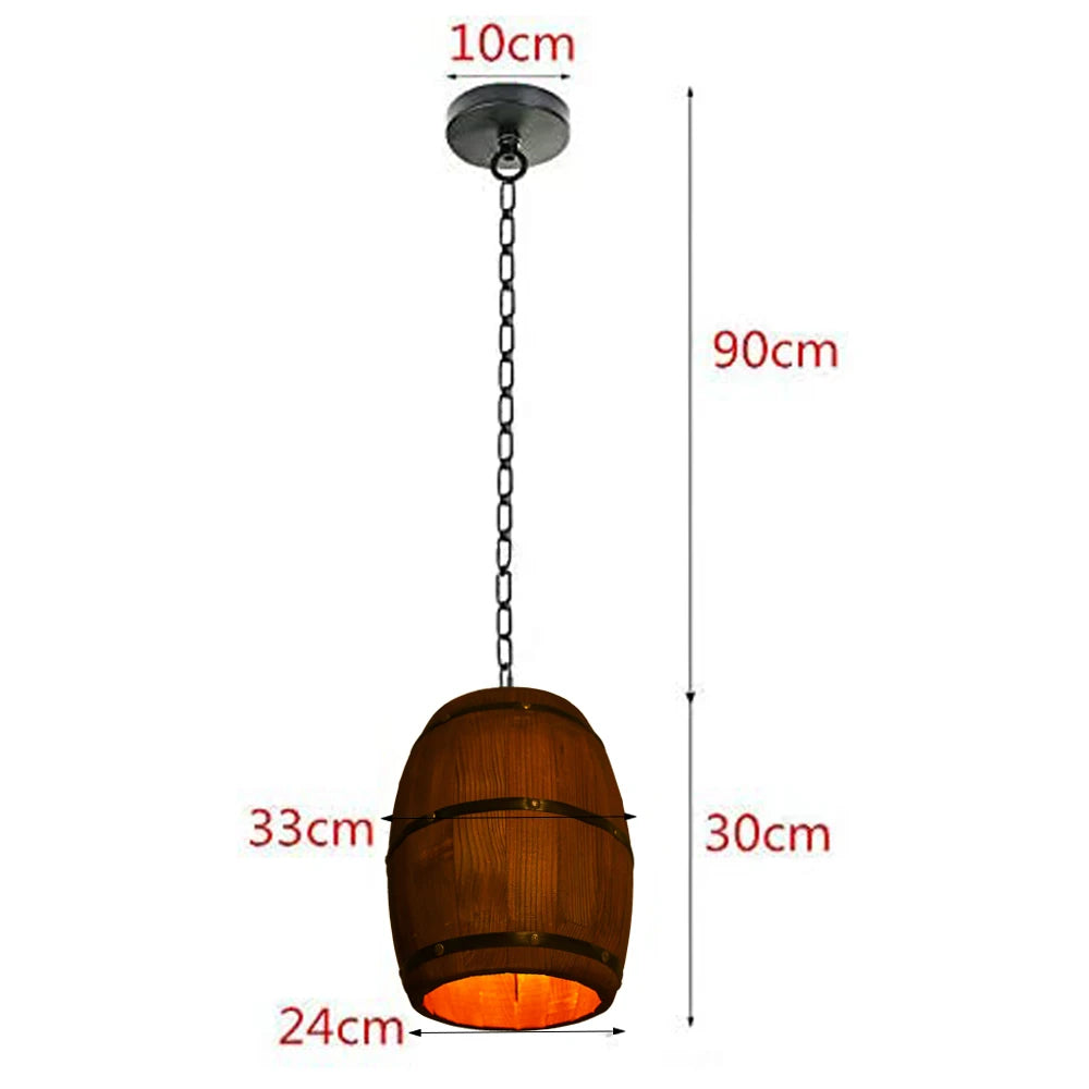 Wood Wine Barrel Pendant - Vintage Industrial Ceiling Lamp With Adjustable Chain