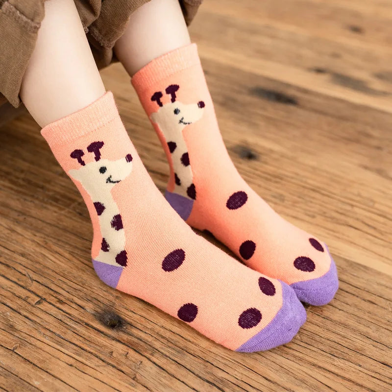 5 Pairs/Lot Kids Scoks Autumn Winter Kids Warm Thicken Cotton Socks Unisex Boys Girls Cute Cartoon Animal Socks