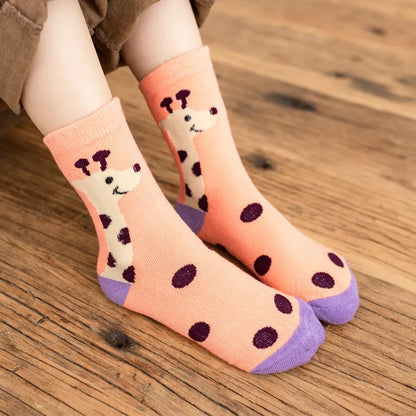 5 Pairs/Lot Kids Scoks Autumn Winter Kids Warm Thicken Cotton Socks Unisex Boys Girls Cute Cartoon Animal Socks