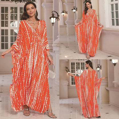 Kaftan Dresses for Women Wave Neck Swimsuit Cover Up Caftan Dress Plus Size Oversized Long Beach Dress