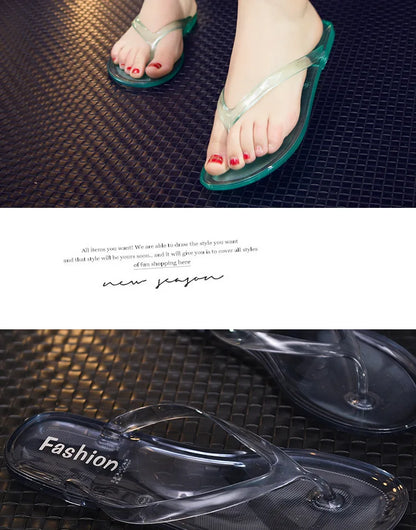 Hot Transparent Beach Sandals Korean Version Female Jelly Crystal Clip On Flip Flops Summer Student Outfit Leisure Flat Bottom