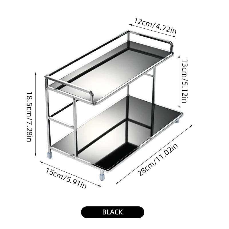 Metal Desk Organizer - Double Layer Desktop Storage Rack for Cup, Cosmetics & Bathroom