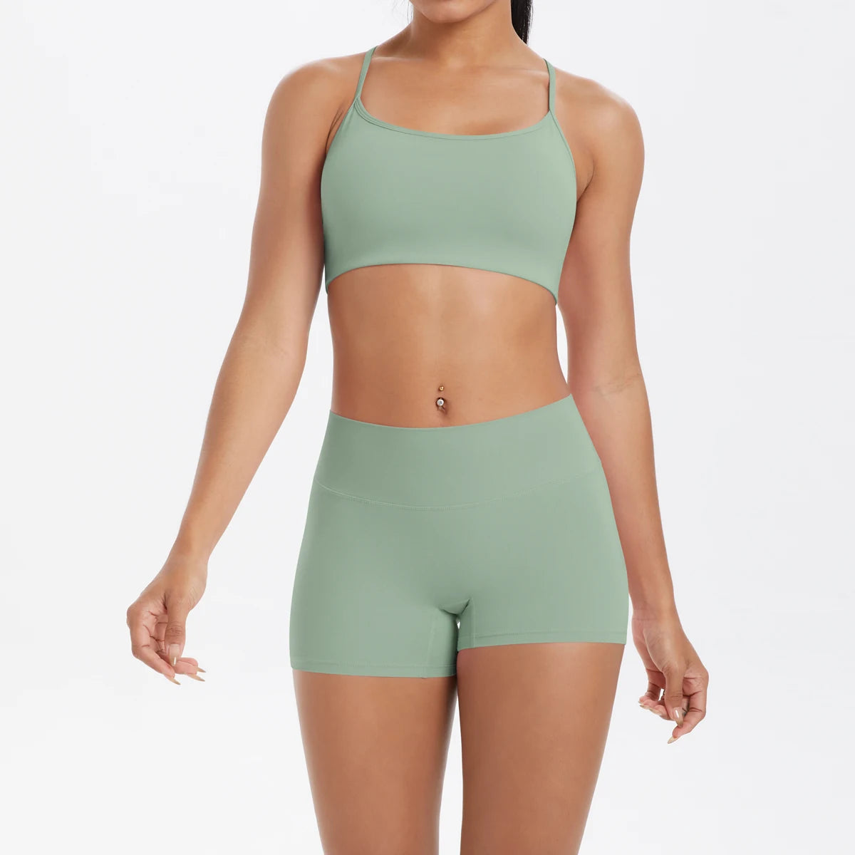 2PCS Yoga Clothes  Halter Yoga Top Set Fitness Gym Suit Crossover Back Sports Underwear Workout Gym Shorts Fitness High Waist