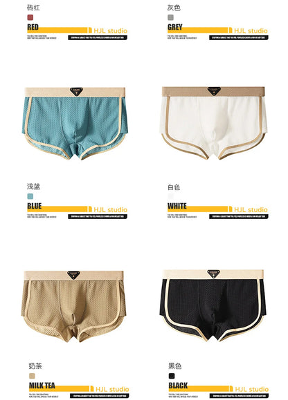 3PCS/Pack Fashion Ice Silk Knitted Plaid Boxers Breathable Comfort Mesh Crotch Underpants Super Soft High Elastic Men's Panties