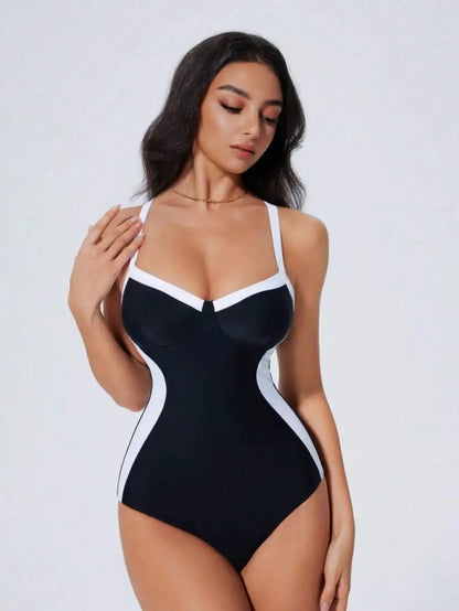 Womens Floral Print One-Piece Swimsuit With Cutout Back And Straps