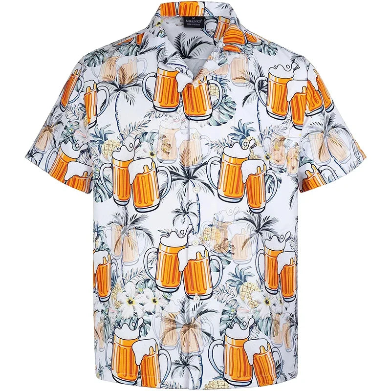 Full Print Beer Graphic Hawaiian Shirt for Men Short Sleeves Button Down Beach Alho Shirts Mens Oversized Blouse Shirts Clothes