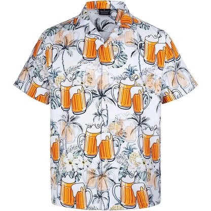 Full Print Beer Graphic Hawaiian Shirt for Men Short Sleeves Button Down Beach Alho Shirts Mens Oversized Blouse Shirts Clothes