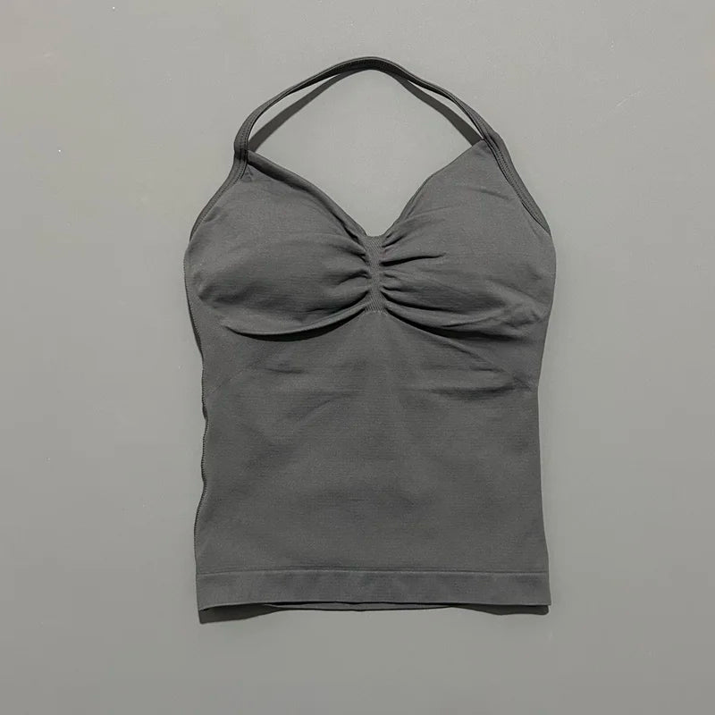 Women Yoga Vest - Longline Strappy Top | Breathable Fitness Tank Top Open Back Halter