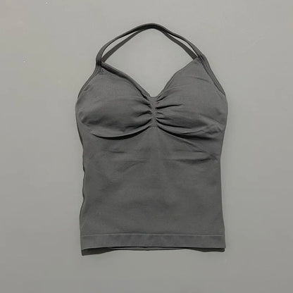 Women Yoga Vest - Longline Strappy Top | Breathable Fitness Tank Top Open Back Halter