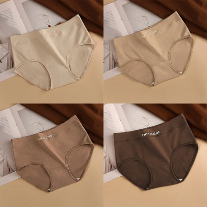 4PCS Women Cotton Mid-Rise Panties Soft Breathable Solid Color Briefs Daily Underwear