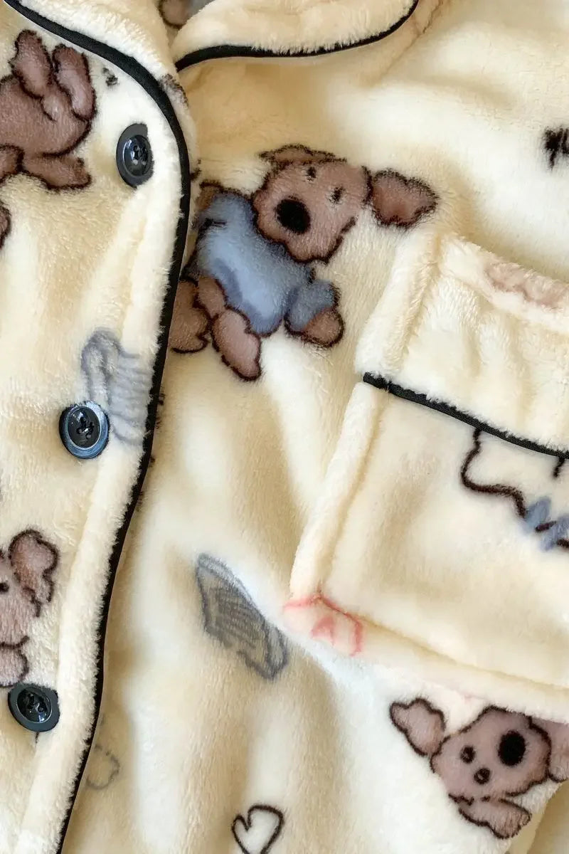 Plus Size Fluffy Winter Pajamas Women's Home Clothes Set Thickened Warmth Sleepwear with Running Dogs Design Cozy Indoor Suit