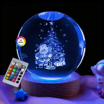 3D Crystal Ball Night Light – USB Powered Lamp With Remote Control & Wooden Base