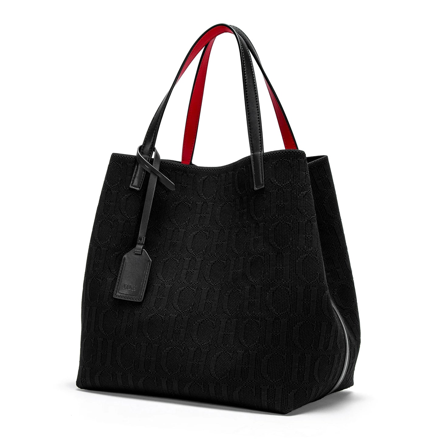 Large Capacity Tote Bag - Black Knitted Shopping Bag 27x20x28cm Durable Polyester