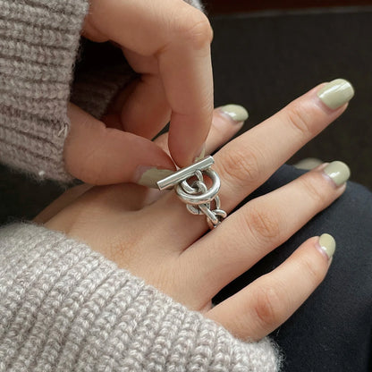 Sterling Silver Rings Adjustable Vintage Hip Hop Couples Silver Bands | Hollow Line Design