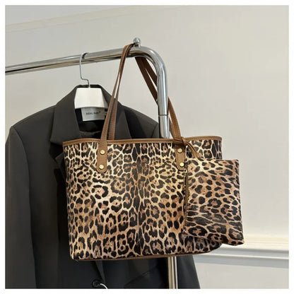 Leopard Print Tote Bag - Women's PU Leather Large Capacity Casual Travel Purse