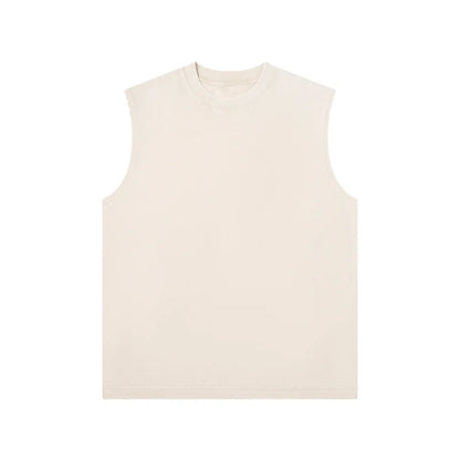 230g Pure Cotton European and American High Street Retro Washed Distressed Sleeveless Vest Men's Casual Loose Shoulder T-shirt