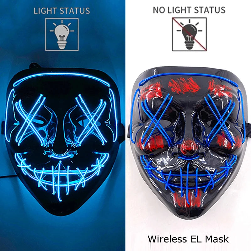 Wireless LED Halloween Purge Mask - Glowing Masquerade Horror Mask