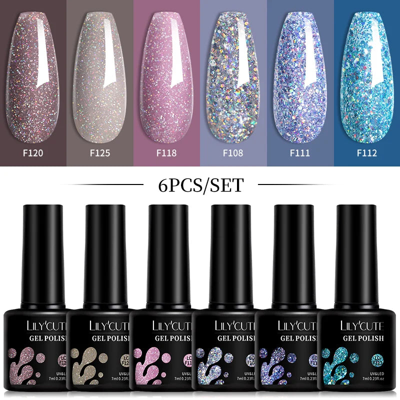 Gel Nail Polish Set - 6Pcs 7ML UV Gel Varnish | Bright Pink Semi Permanent Soak Off