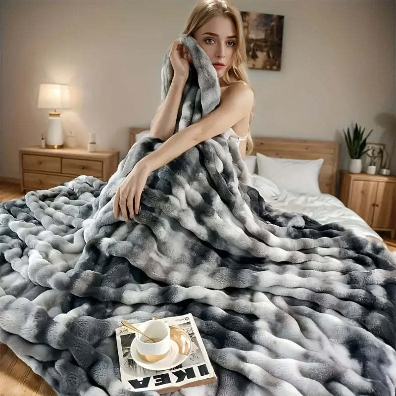 Cozy Faux Rabbit Fleece Blanket - Soft Warm Throw for Bedroom and Living Room - ZOOMNSTORE