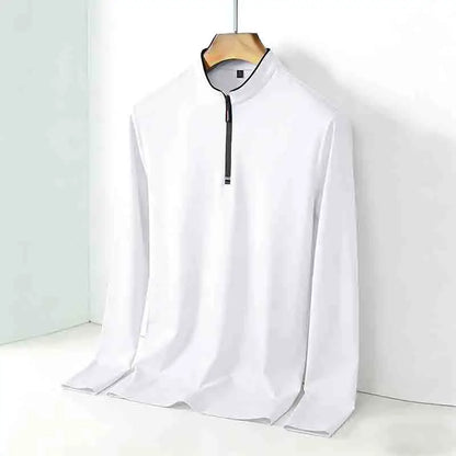 Fashion Men's Stand Collar Half Zip Long Sleeve Shirt Comfortable Casual Top Versatile Daily Wear Slim Fit Pullove