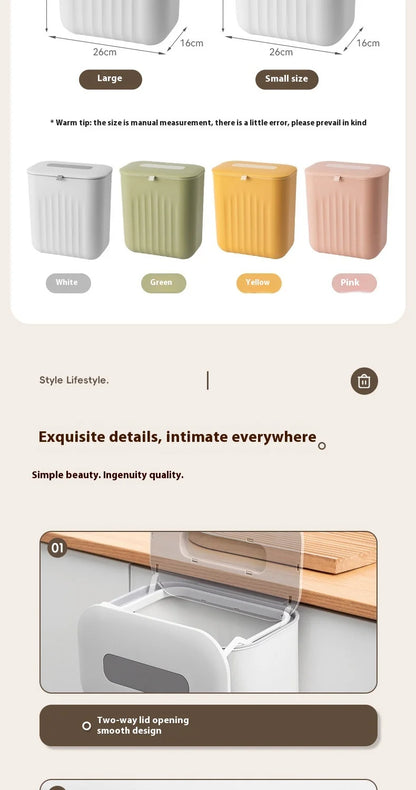 Wall-Mounted Trash Bin with Silicone Handle - Two-Way Opening Lid PP Storage Tube