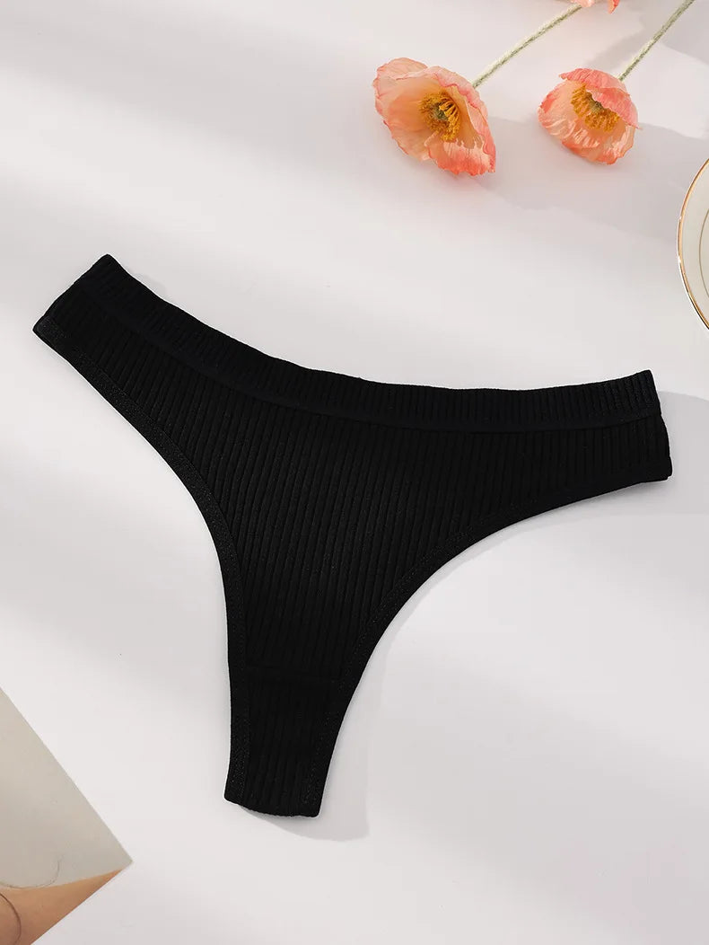 7Pcs Women's Thongs Panties Cotton Striped Underwear Sexy Women Lingerie Solid Intimates Comfort Panty Soft Hot G-Strings XS-XXL
