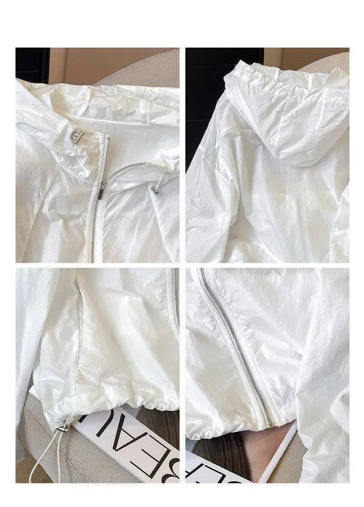 Women Solid Color Hooded Sun Protection Jacket Loose Breathable UV Protection Summer Coat S-4XL