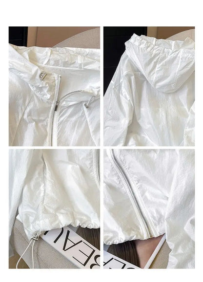 Women Solid Color Hooded Sun Protection Jacket Loose Breathable UV Protection Summer Coat S-4XL