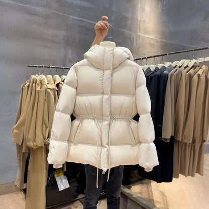 Winter Fashion Hooded Cotton Coat for Women 2025 Slim Fit Padded Jacket with Belted Waist Casual Thick Warm Outerwear Trendy Sim