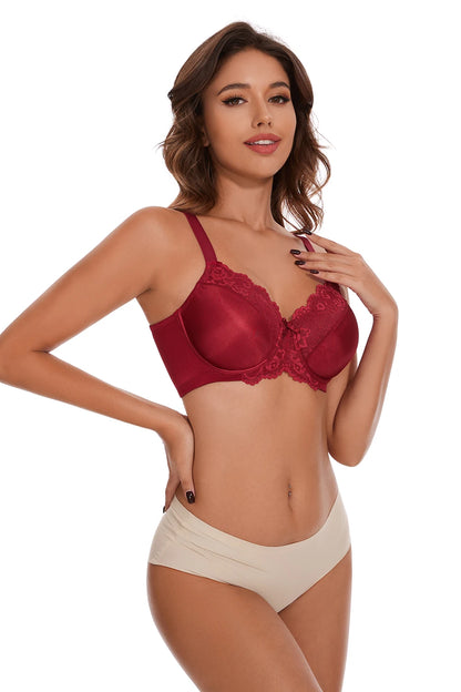 Sheroine Underwire Women Bras Lace Floral Minimizer Full Coverage Non Padded Unlined Everyday Comfort Support T-Shirt Bra