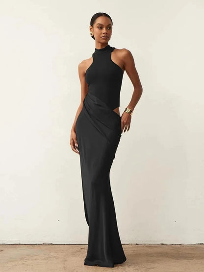 Sexy Black Maxi Dress - Women's Sleeveless High Waist Sheath Evening Gown