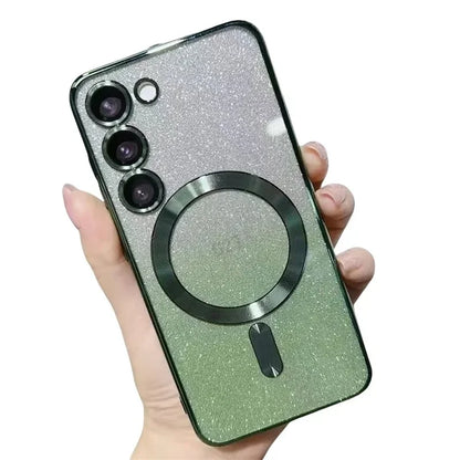 Glitter Magnetic Case For Samsung Galaxy S26 S24 Ultra S23 S22 S21 S25 Plus S20 FE A56 A55 A36 A17 Plating Wireless Bright Cover