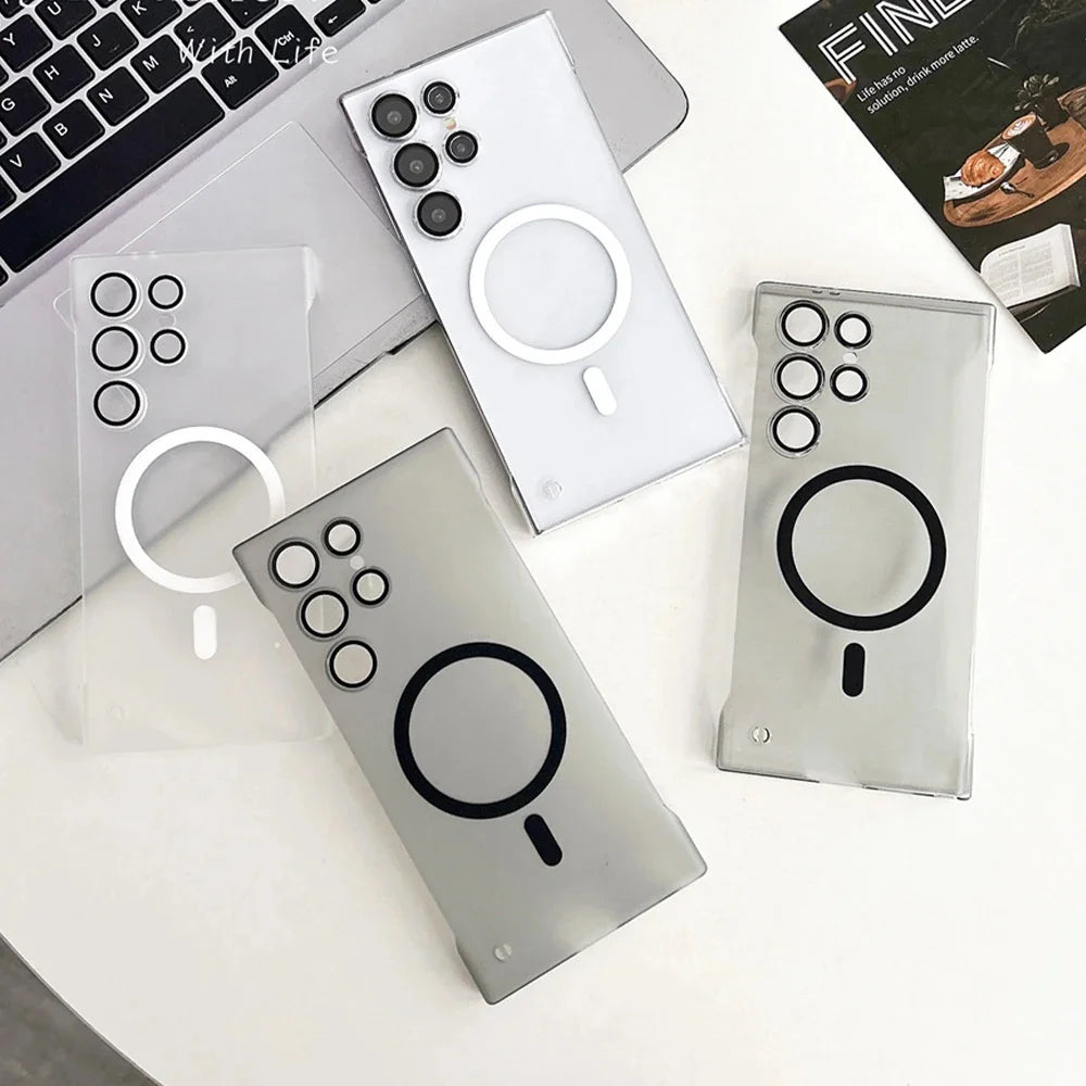 Ultra Slim For Magsafe Clear Frameless Phone Case For Samsung S26 S25 S24 Plus S22 S23 Ultra Magnetic Wireless Charging Cover