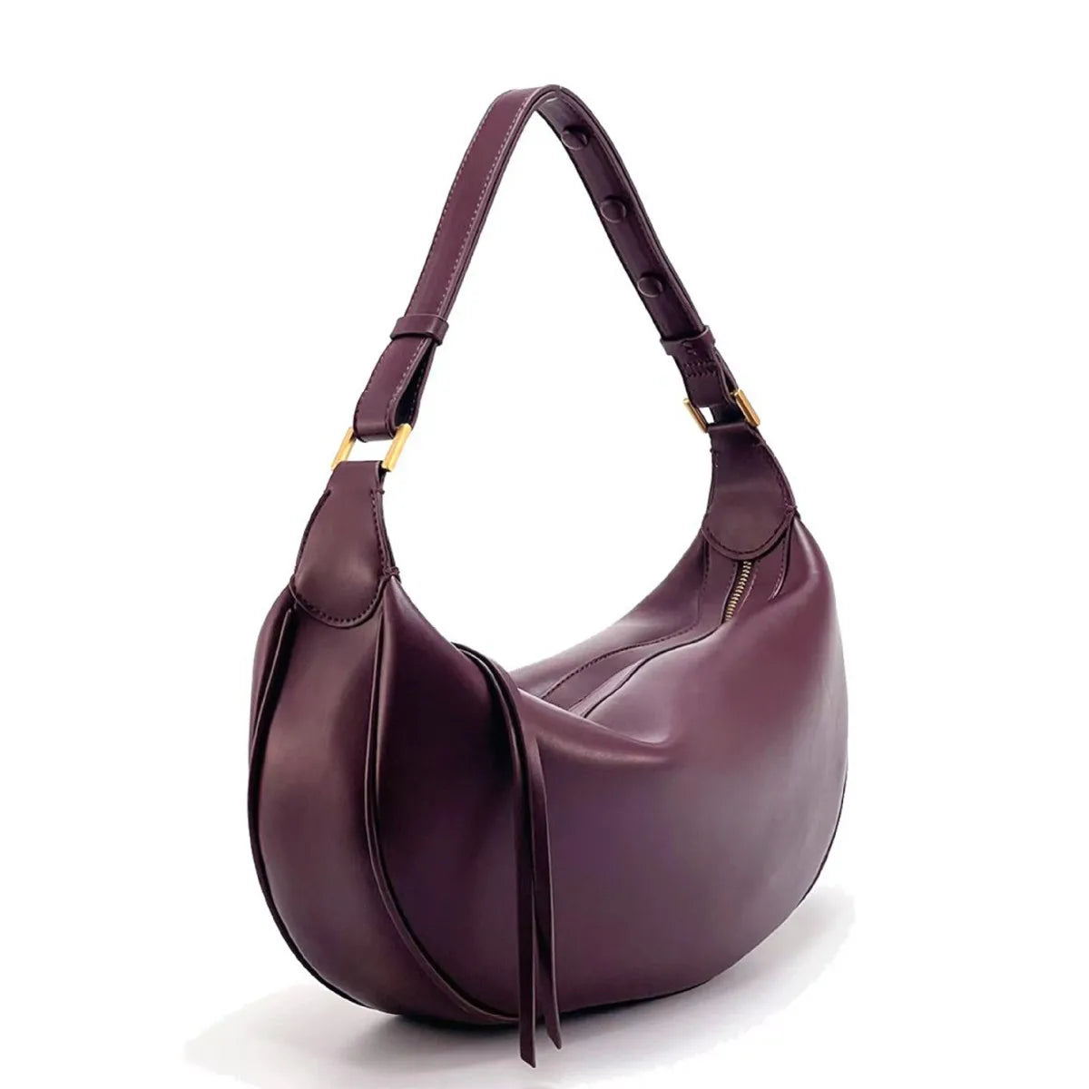 PU Leather Shoulder Bag - Dumpling Crescent Soft Hobo Bag for Women with Zipper Closure