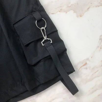 Summer Cargo Shorts Women Y2K Harajuku Streetwear Hip Hop with Chain Shorts Bf High Waist Baggy Wide Leg Short Pants New