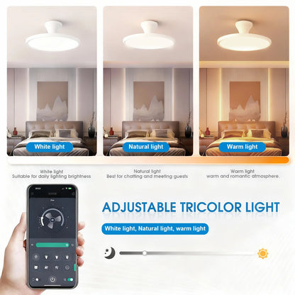 Silent Ceiling Fan Light for Bedroom Decorative Lighting Lamp Air Invisible Blade Retractable Smart Ceiling Fan with Light