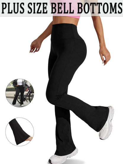 Plus Size Women's Super Soft High Waisted Flare Pants, Leggings Tummy Control Soft Bootleg Bell Bottoms Running