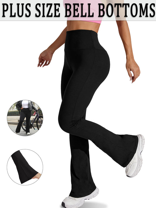 Plus Size Women's Super Soft High Waisted Flare Pants, Leggings Tummy Control Soft Bootleg Bell Bottoms Running