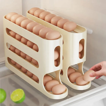 Automatic 4-Layer Egg Holder Rack - Fridge Egg Dispenser  Organizer
