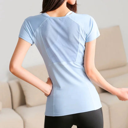Women's Mesh Sports T-Shirt – Breathable Quick-Dry Yoga & Fitness Top