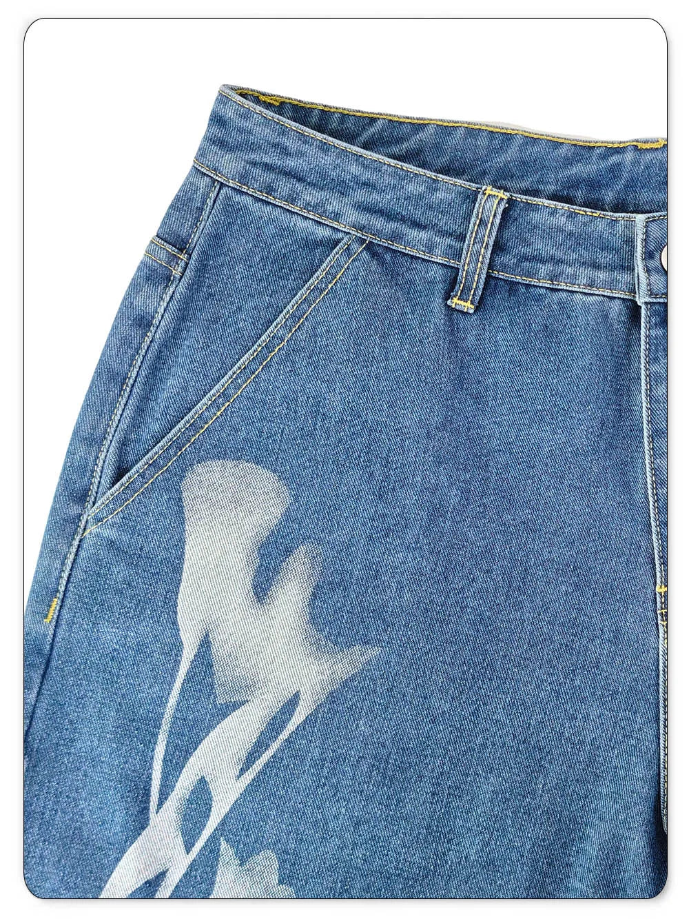 LIYS Men's American High Street Flame Printed Jeans Retro Fashion Loose Wide Leg Hairy Straight Leg Floor Pants Trendy Brand Y2K
