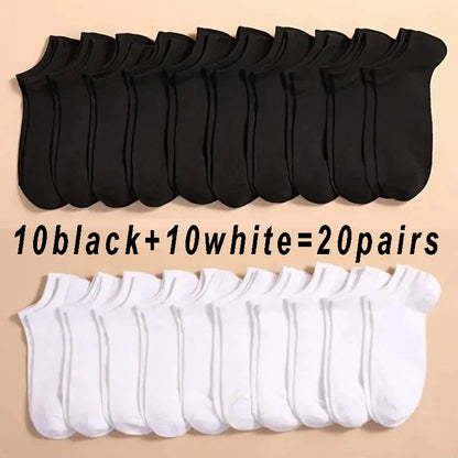10pairs / Low Black And White Gray Cotton Socks Men's Socks Breathable Sports Socks Men's Short Socks Women's Socks EU37-44
