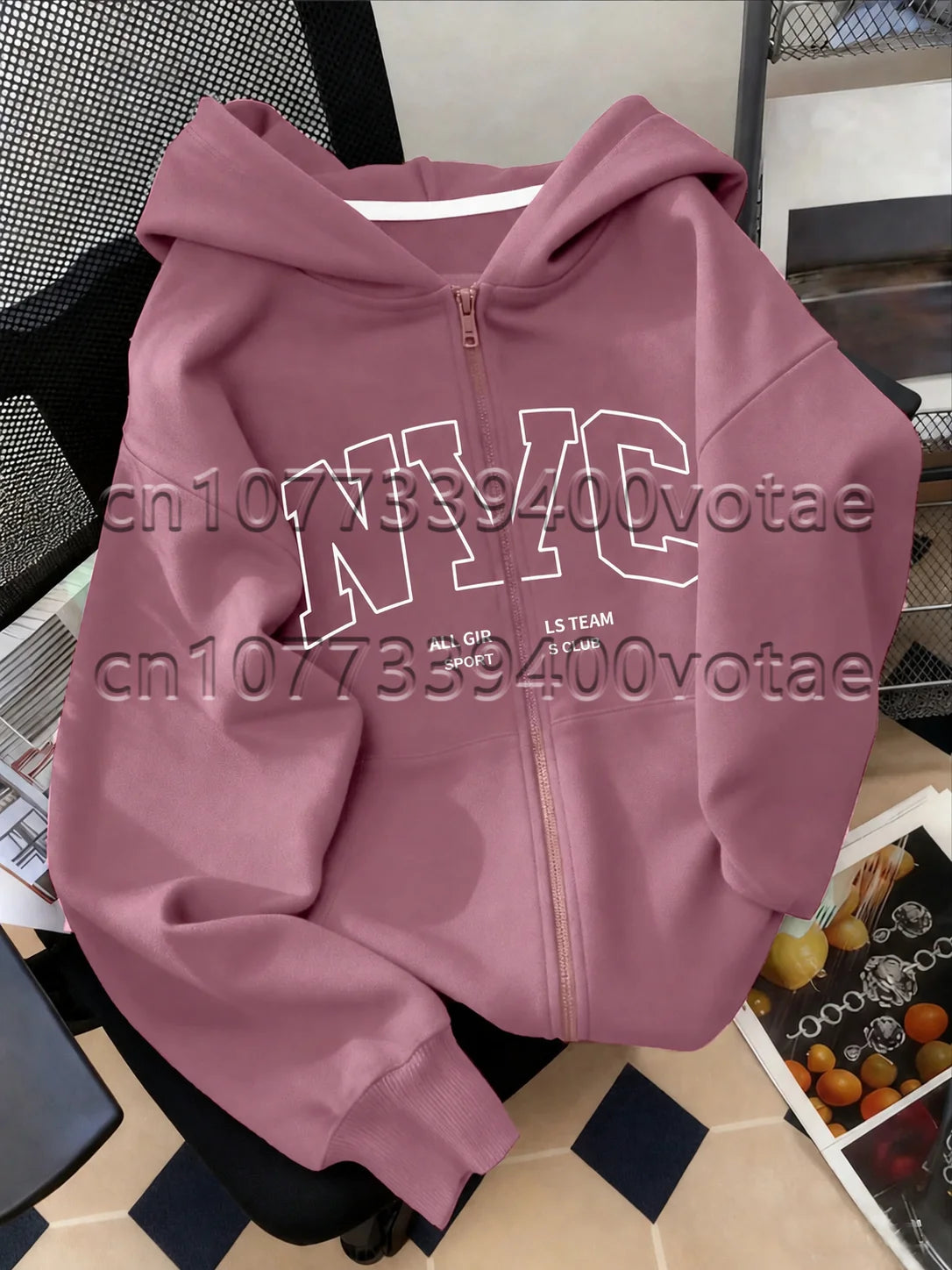 Fashion Letter Zip Up Hoodies Women Autumn Long Sleeve Tops Loose Hood Shirt Harajuku Y2K Clothes Female Sweatshirt Jacket